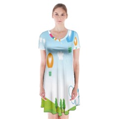 Landscape Sky Rainbow Garden Short Sleeve V-neck Flare Dress by Amaryn4rt