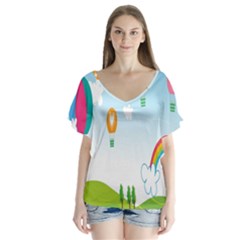 Landscape Sky Rainbow Garden Flutter Sleeve Top by Amaryn4rt