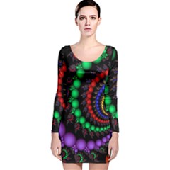 Fractal Background With High Quality Spiral Of Balls On Black Long Sleeve Velvet Bodycon Dress by Amaryn4rt