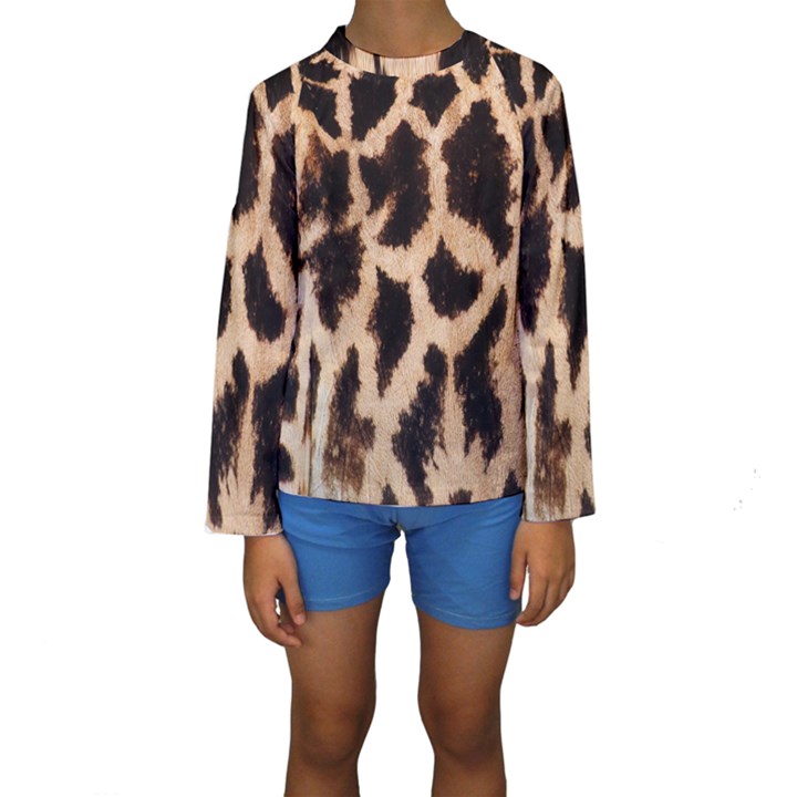 Yellow And Brown Spots On Giraffe Skin Texture Kids  Long Sleeve Swimwear