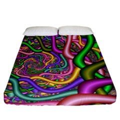 Fractal Background With Tangled Color Hoses Fitted Sheet (california King Size) by Amaryn4rt