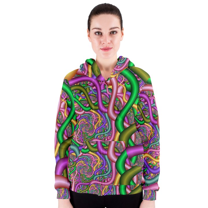 Fractal Background With Tangled Color Hoses Women s Zipper Hoodie