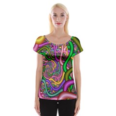 Fractal Background With Tangled Color Hoses Women s Cap Sleeve Top by Amaryn4rt