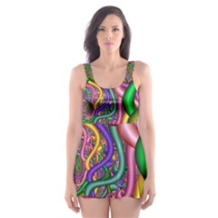 Fractal Background With Tangled Color Hoses Skater Dress Swimsuit by Amaryn4rt