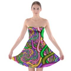 Fractal Background With Tangled Color Hoses Strapless Bra Top Dress by Amaryn4rt