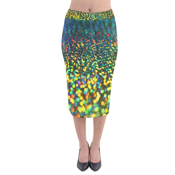 Construction Paper Iridescent Velvet Midi Pencil Skirt