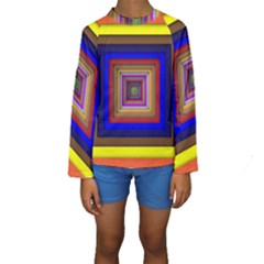 Square Abstract Geometric Art Kids  Long Sleeve Swimwear