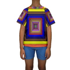 Square Abstract Geometric Art Kids  Short Sleeve Swimwear