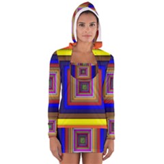 Square Abstract Geometric Art Women s Long Sleeve Hooded T-shirt