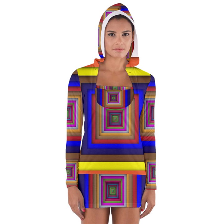 Square Abstract Geometric Art Women s Long Sleeve Hooded T-shirt