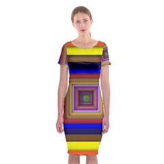 Square Abstract Geometric Art Classic Short Sleeve Midi Dress