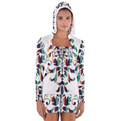 Damask Decorative Ornamental Women s Long Sleeve Hooded T-shirt by Amaryn4rt