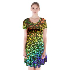 Construction Paper Iridescent Short Sleeve V-neck Flare Dress by Amaryn4rt