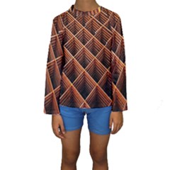 Metal Grid Framework Creates An Abstract Kids  Long Sleeve Swimwear by Amaryn4rt