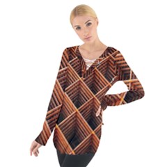 Metal Grid Framework Creates An Abstract Women s Tie Up Tee by Amaryn4rt