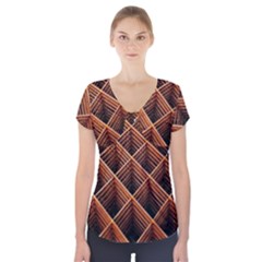 Metal Grid Framework Creates An Abstract Short Sleeve Front Detail Top by Amaryn4rt