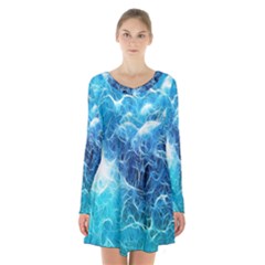 Fractal Occean Waves Artistic Background Long Sleeve Velvet V-neck Dress by Amaryn4rt