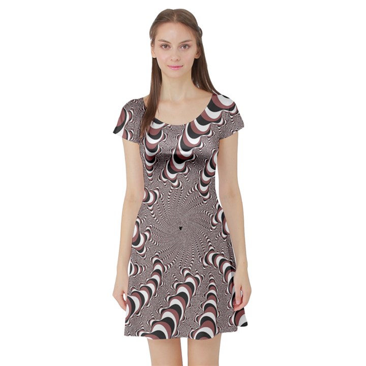 Digital Fractal Pattern Short Sleeve Skater Dress