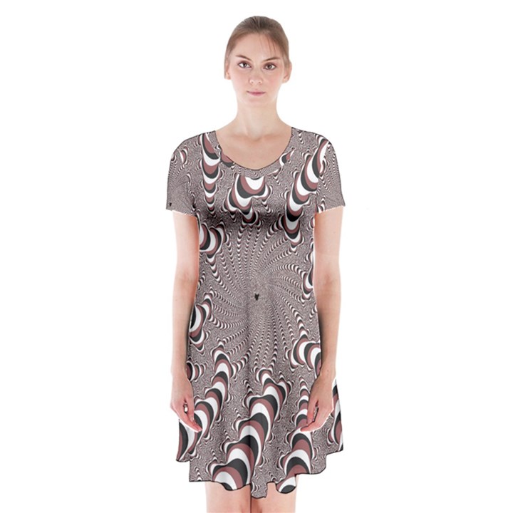 Digital Fractal Pattern Short Sleeve V-neck Flare Dress