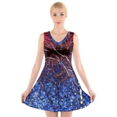 Autumn Fractal Forest Background V-neck Sleeveless Skater Dress by Amaryn4rt