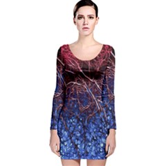 Autumn Fractal Forest Background Long Sleeve Velvet Bodycon Dress