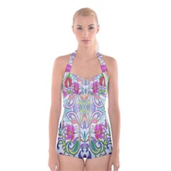 Wallpaper Created From Coloring Book Boyleg Halter Swimsuit 