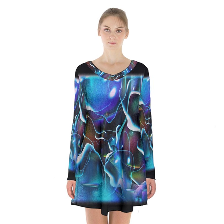 Water Is The Future Long Sleeve Velvet V-neck Dress