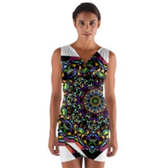 Mandala Abstract Geometric Art Wrap Front Bodycon Dress