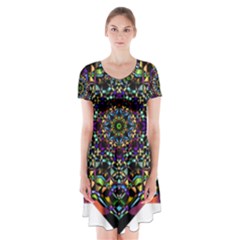 Mandala Abstract Geometric Art Short Sleeve V-neck Flare Dress