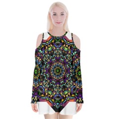 Mandala Abstract Geometric Art Velvet Long Sleeve Shoulder Cutout Dress