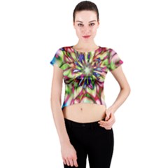 Magic Fractal Flower Multicolored Crew Neck Crop Top by EDDArt