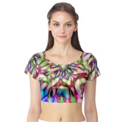 Magic Fractal Flower Multicolored Short Sleeve Crop Top (tight Fit) by EDDArt