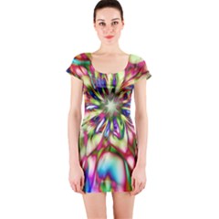 Magic Fractal Flower Multicolored Short Sleeve Bodycon Dress by EDDArt