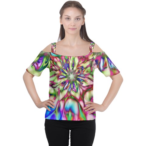 Magic Fractal Flower Multicolored Women s Cutout Shoulder Tee by EDDArt