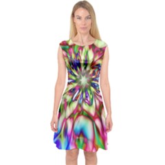 Magic Fractal Flower Multicolored Capsleeve Midi Dress