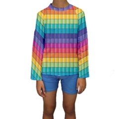 Pattern Grid Squares Texture Kids  Long Sleeve Swimwear