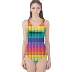 Pattern Grid Squares Texture One Piece Swimsuit by Amaryn4rt