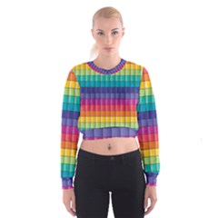 Pattern Grid Squares Texture Women s Cropped Sweatshirt