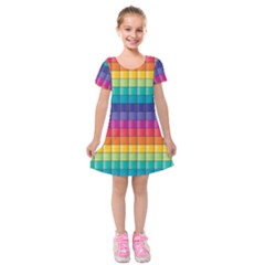 Pattern Grid Squares Texture Kids  Short Sleeve Velvet Dress