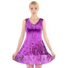 Purple Background Scrapbooking Paper V-neck Sleeveless Skater Dress by Amaryn4rt