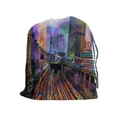 Downtown Chicago Drawstring Pouches (extra Large) by Amaryn4rt