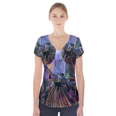 Downtown Chicago Short Sleeve Front Detail Top by Amaryn4rt