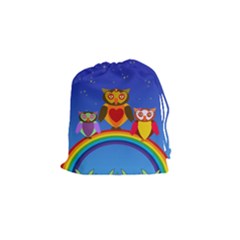 Owls Rainbow Animals Birds Nature Drawstring Pouches (small)  by Amaryn4rt