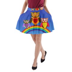 Owls Rainbow Animals Birds Nature A-line Pocket Skirt by Amaryn4rt