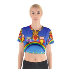 Owls Rainbow Animals Birds Nature Cotton Crop Top by Amaryn4rt