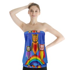 Owls Rainbow Animals Birds Nature Strapless Top by Amaryn4rt