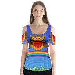 Owls Rainbow Animals Birds Nature Butterfly Sleeve Cutout Tee 