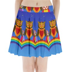 Owls Rainbow Animals Birds Nature Pleated Mini Skirt by Amaryn4rt