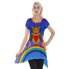 Owls Rainbow Animals Birds Nature Short Sleeve Side Drop Tunic by Amaryn4rt