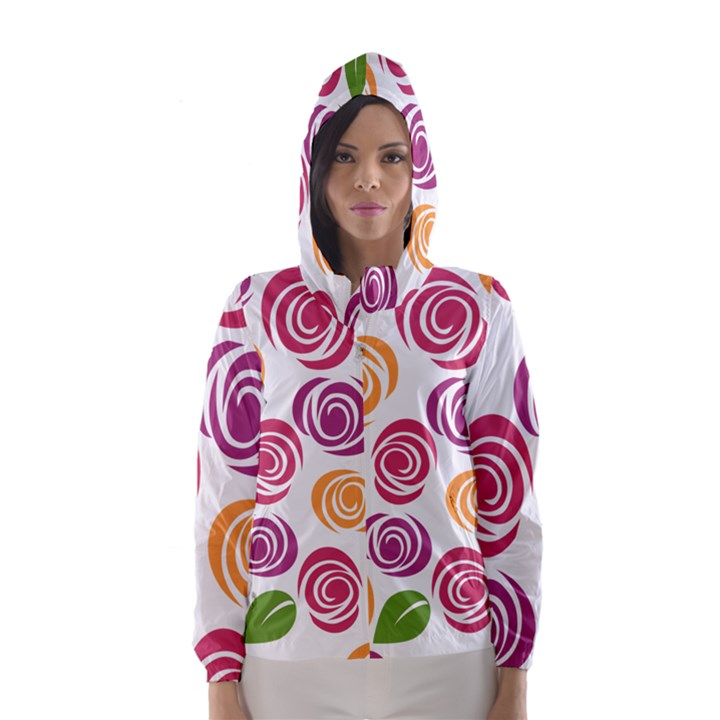 Colorful Seamless Floral Flowers Pattern Wallpaper Background Hooded Wind Breaker (Women)